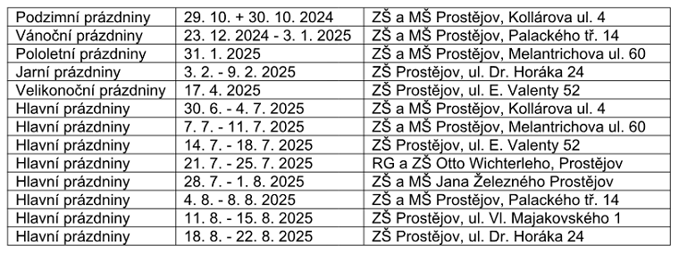 druzina plan prazdniny 2024 2025